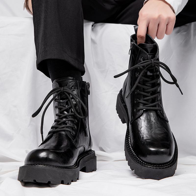 Martin boots men's leather British style tooling boots trendy autumn and winter new high-top velvet leather boots thick-soled thermal cotton