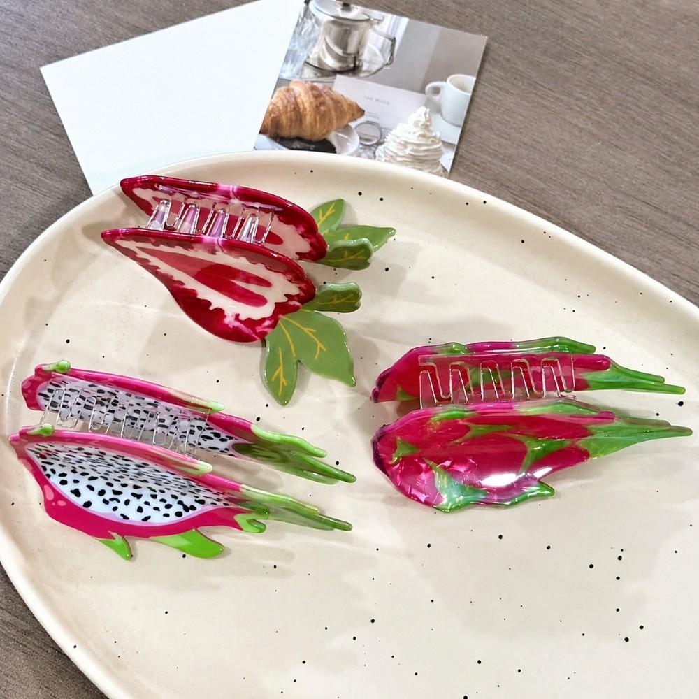 Dragon Fruit Design Fruit Print Hair Claw Strawberry Shark Hair Clip Hair Claw For Women Girls