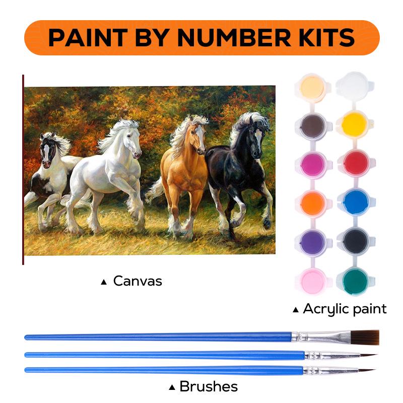 5D Digital Oil Painting of Galloping Horses - Living Room & Bedroom Art (No Frame)