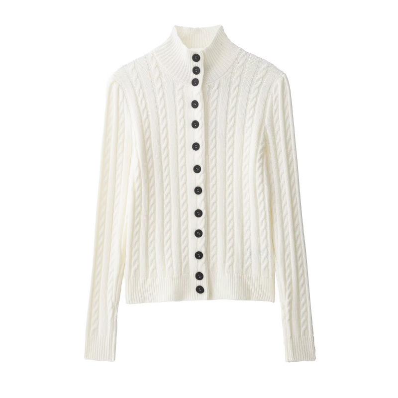 2026 Spring Fashion: European & American-Style Simple Braided Knit Cardigan Small