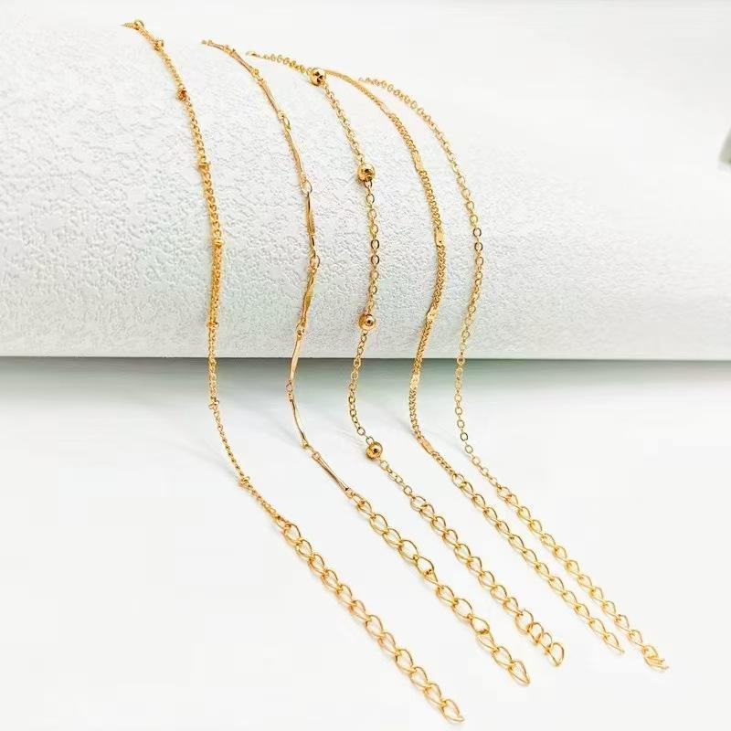 3-Piece Women's Gold Bohemian Style Anklet Set - Multi-Layer Flat Snake Chain + Braided Chain Set, Summer Beach Fashion Anklet