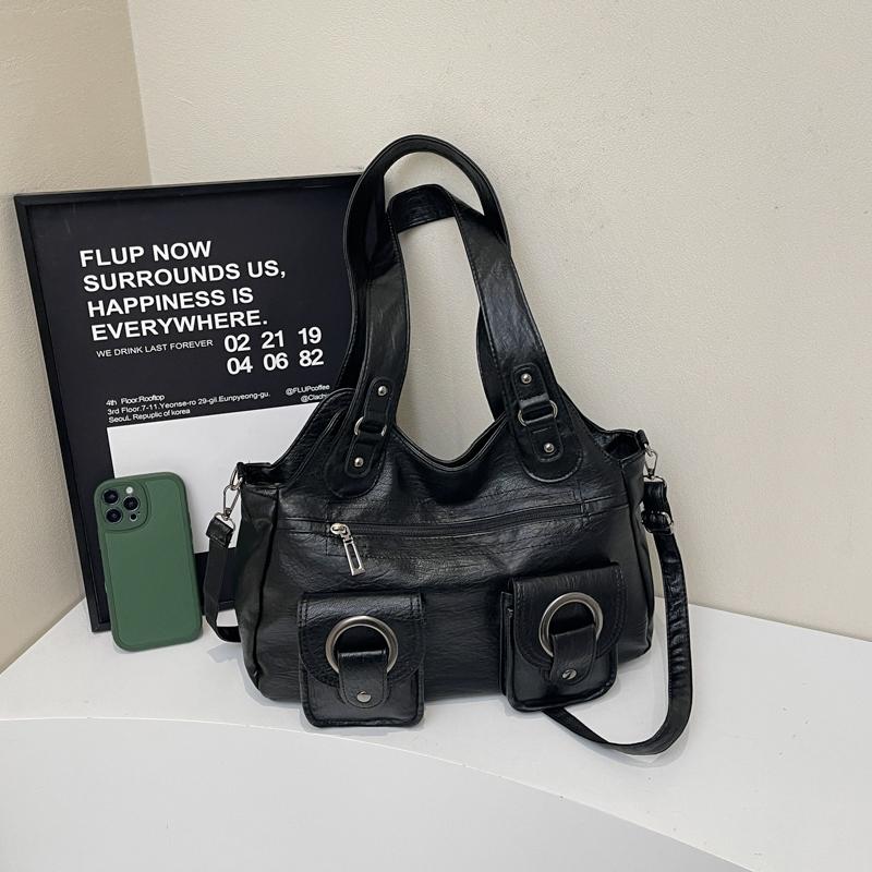 Myk skinn tote bag dame retro multifunksjonell skulderveske håndveske