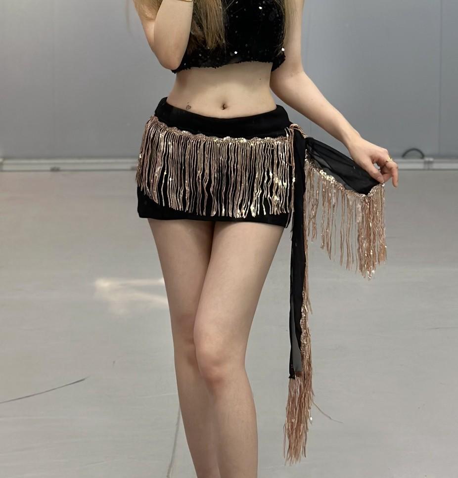 Shiny Tassel Belly Dance Waist Chain and Hip Scarf for Beginner Jazz or Nightclub Performance
