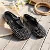 Large Size Mesh Rhinestone Sandals Women's Summer New One-word Buckle Fashion Casual Single Shoes Breathable Mesh Shoes