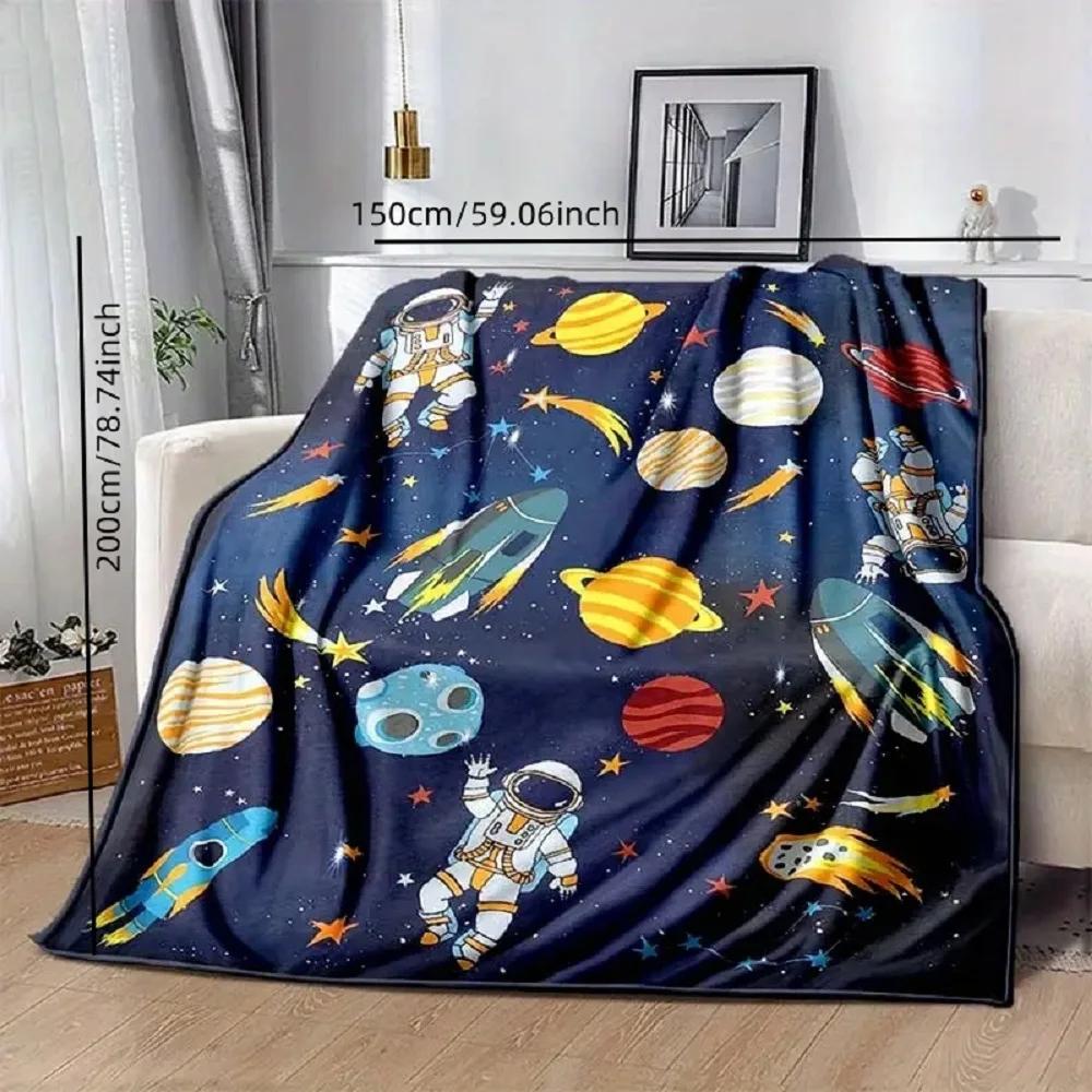 1pc Cosmic Astronaut Pattern Flannel Blanket, Soft Warm Throw Blanket Nap Blanket For Couch Sofa Office Bed Camping Travel