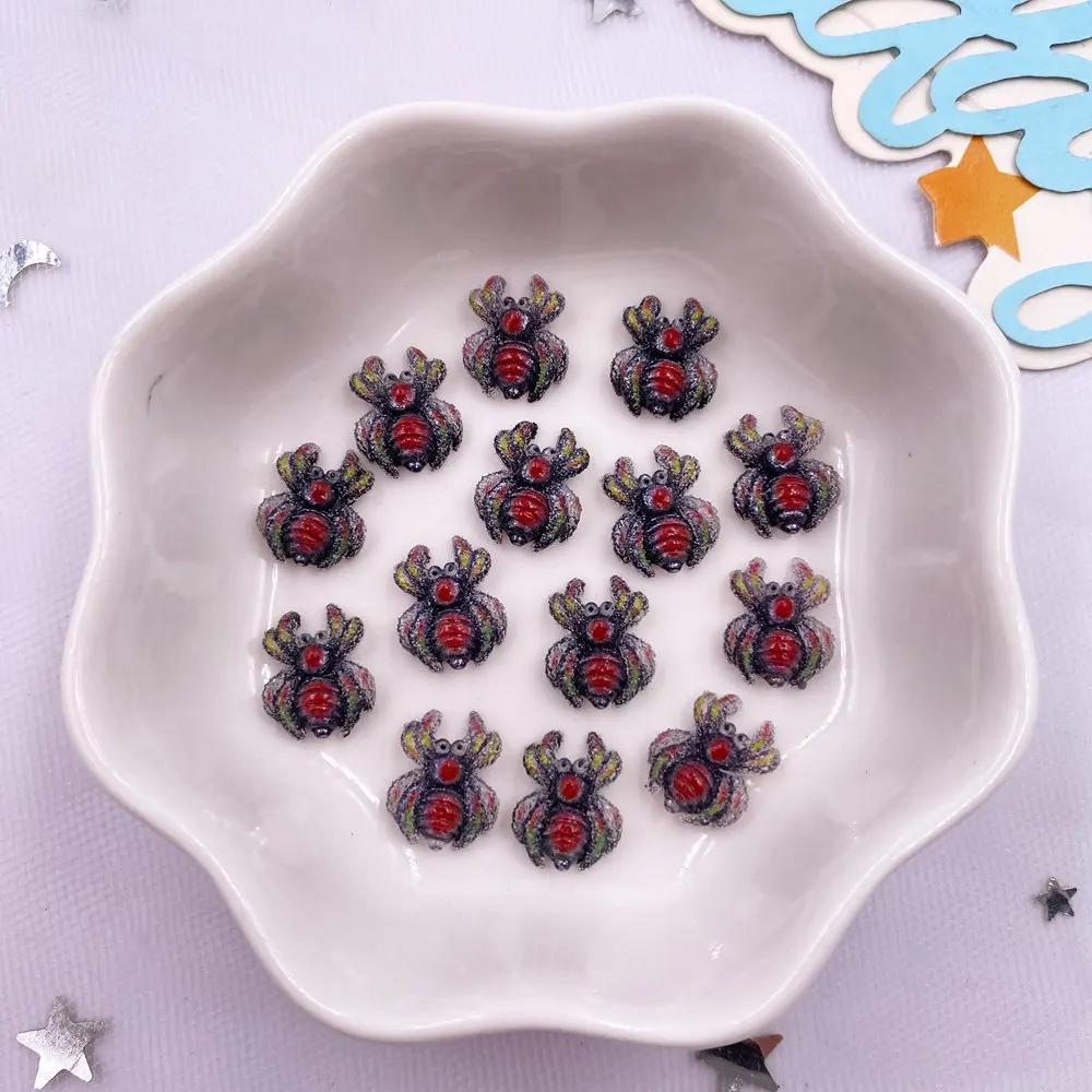 

30 шт. блестящие смоляные красочные мультяшные мини-фигурки для нейл-арта в виде паука с плоской задней поверхностью, самодельные стразы, скрапбукинг, ювелирные аксессуары