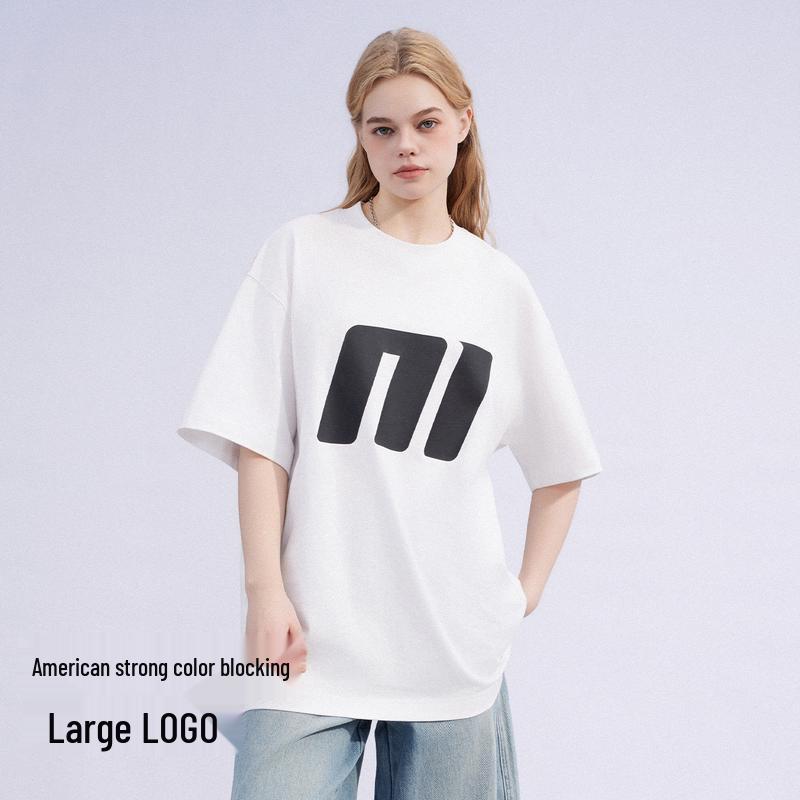 M-TEEN Unisex Schweres Baumwoll-T-Shirt mit Buchstabenaufdruck, kurzärmelig