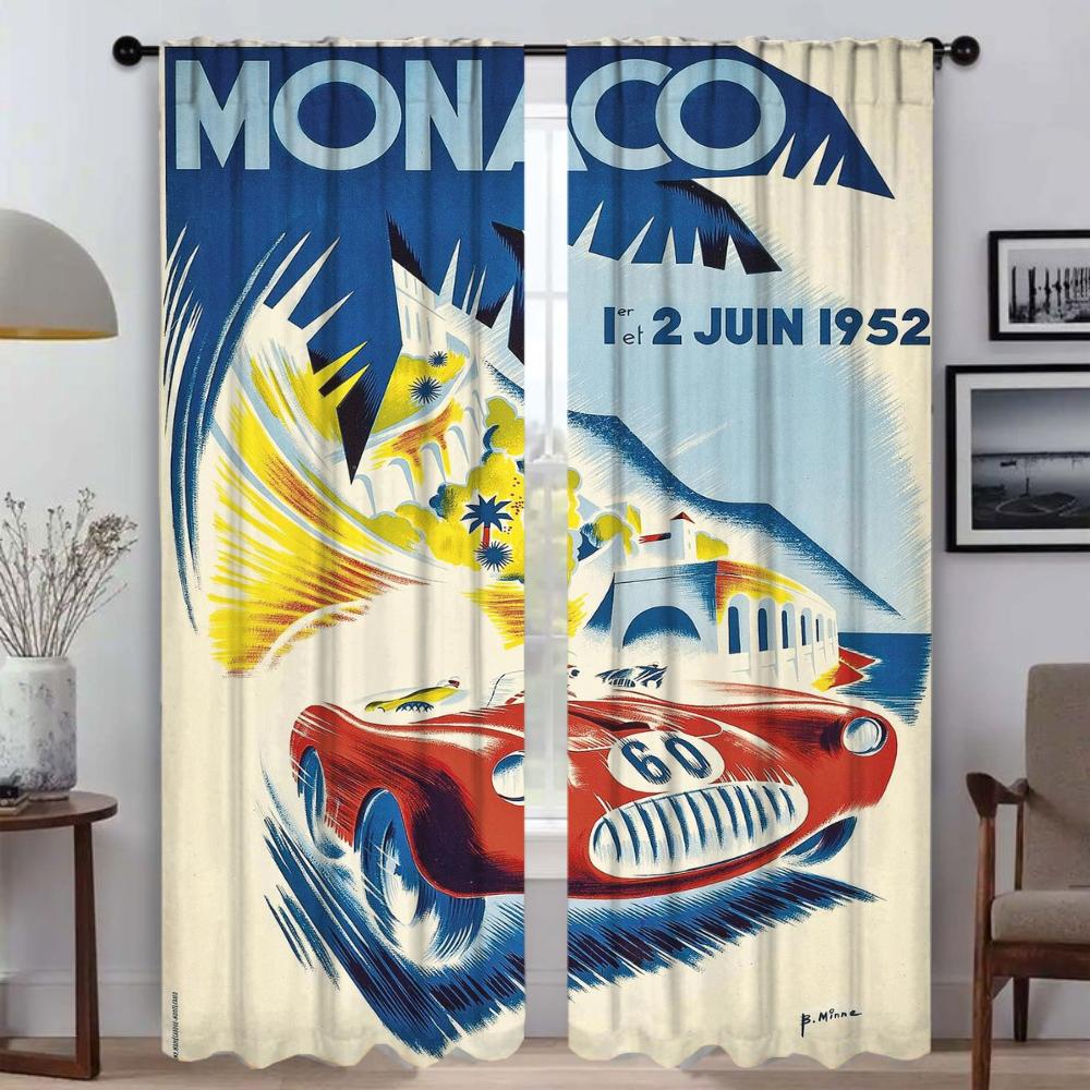 

Vintage Car Races Curtains for Living Room Curtain Home Interior Curtains 2 Pieces Partition Shades Tulle for Bedroom Kitchen W50xH70cmx2pcs-CL