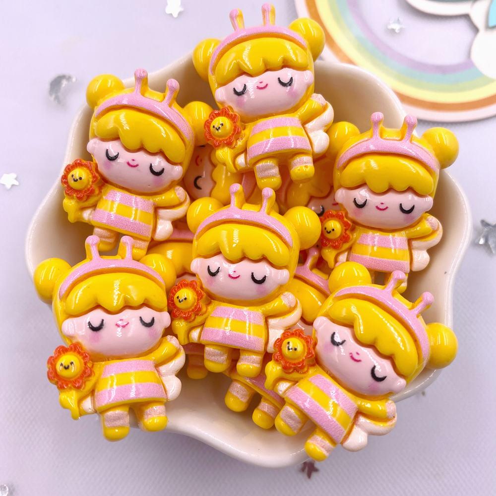 8PCS Resin Colorful 3D Cartoon Rabbit Bee Bear Squirrel Girl Flat Back Stone Figurine Scrapbook DIY Bow Decor Accessories Crafts