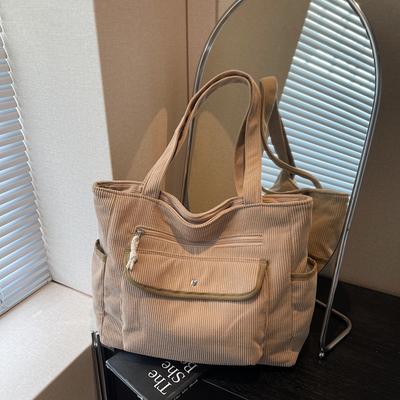 Corduroy Tote Bag Multi-Pocket Commuter Large Capacity Shoulder Bag Women's Portable Tote Bag