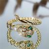 Charm Female White Snake Round Stone Adjustable Open Ring Gold Color Cute Gift Wedding Jewelry For Women