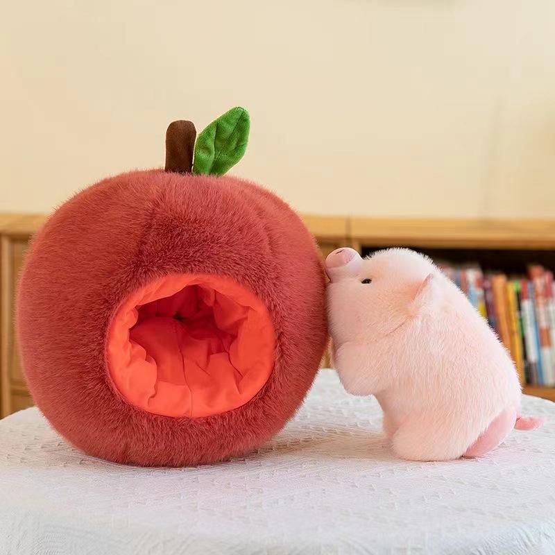

26Cm Cute Stealing Eating Apple Piggy Doll Plush Toy Plush Stuffed Animal Dolls Girl Bedroom Decoration Doll Gift For Children 1Pc