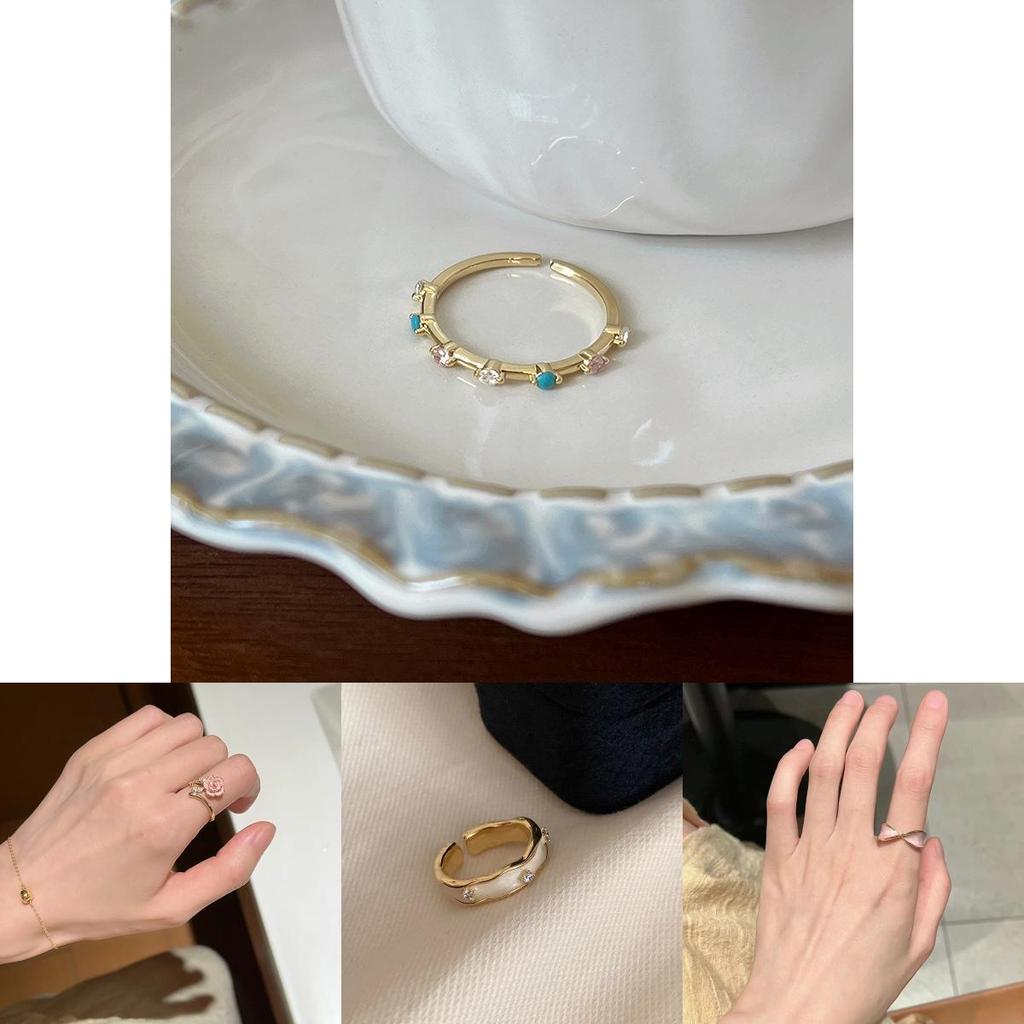 Stylish Geometric Floral Blue Enamel Copper Ring For Women Chic And Versatile Design