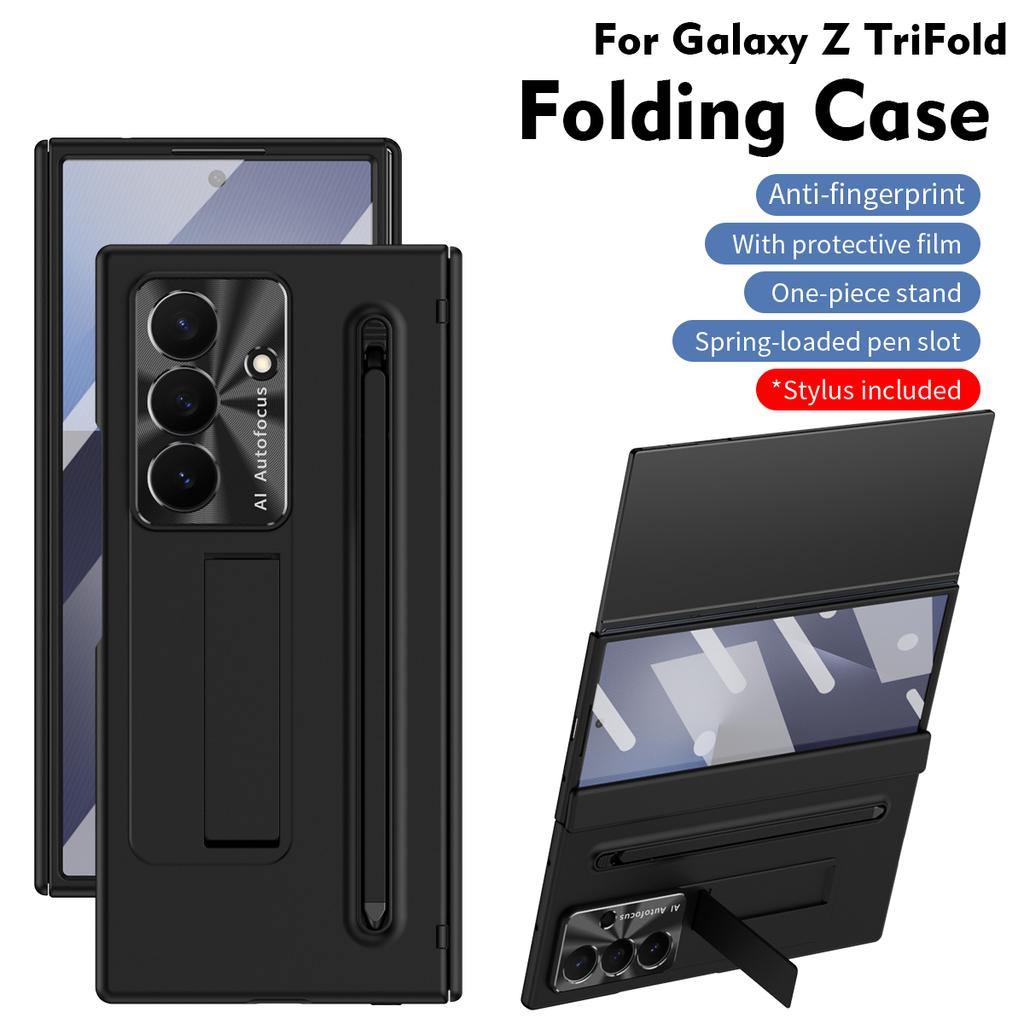 For Samsung Galaxy Z TriFold Phone Case, with Tempered Glass, Integrated Stand, with Pen and Pen Slot, Fingerprint-resistant