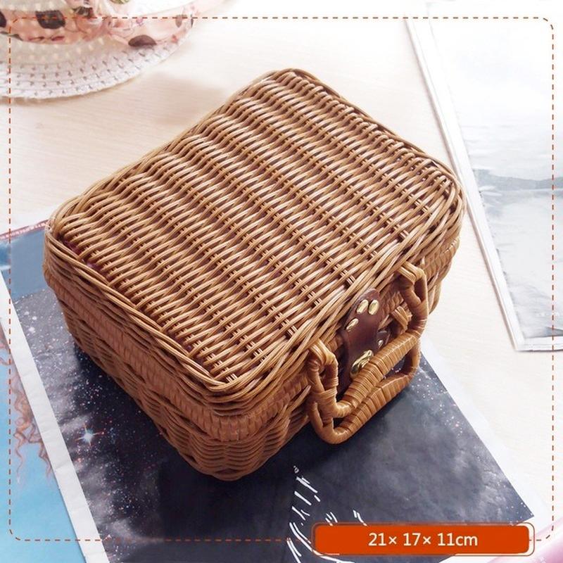 Retro PP Rattan Baskets Picnic Storage Basket Wicker Suitcase with Hand Gift Box Woven Cosmetic Storage Box Organization Storage