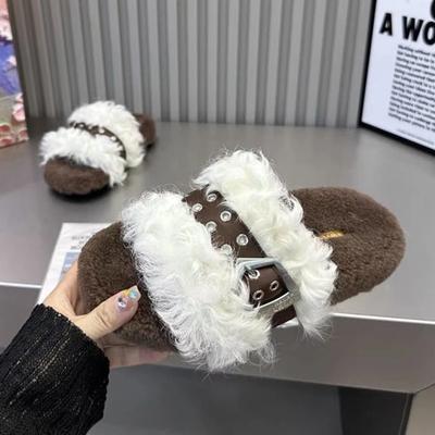 Fashion Fur Women Flats Slippers Casual Designer Cotton Shoes 2024 Winter New Walking Short Plush Boots Cozy Home Trend Female Zapatos
