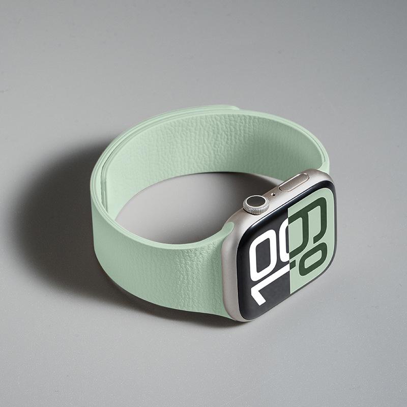 Lychee Pattern Magnetic Silicone Sports Watch Strap, Compatible with Apple S7, S8, S9, S10, S11, New SE