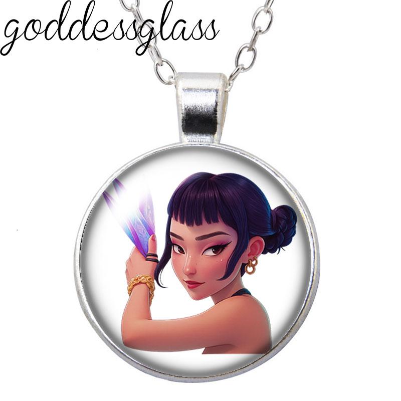 K-Pop Demon Hunter Anime Film Rumi Zoey Mira Cartoon Round Photo Glass cabochon silver plated pendant necklace jewelry Gift