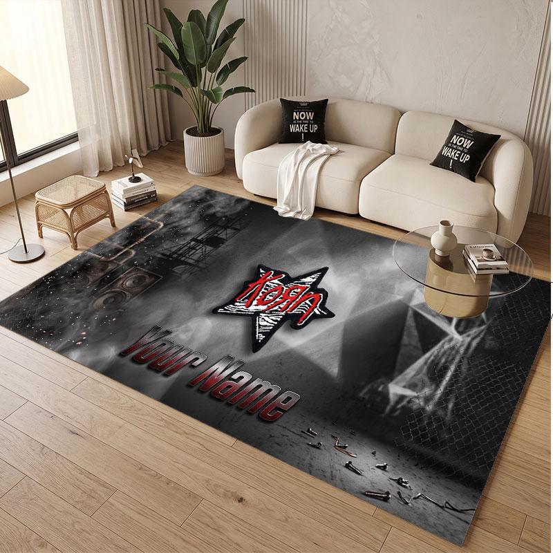 Custom Rug Korn Pattern Print Name Text Soft Non‑Slip Floor Carpet for Home Indoor Decoration