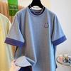 T-shirt Women Embroidery Summer Casual Large Size Loose Round Neck Pullover Short-sleeved Tops