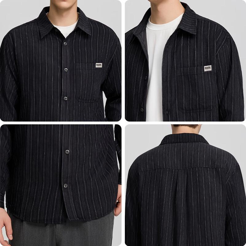 Mark Fairwhale Men's Casual Striped Long Sleeve Lapel Shirt