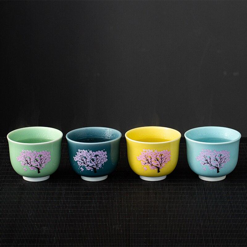 115ml Heat Sensing Color Changing Ceramic Tea Cup Sakura Hope Tree Kung Fu Tea Set