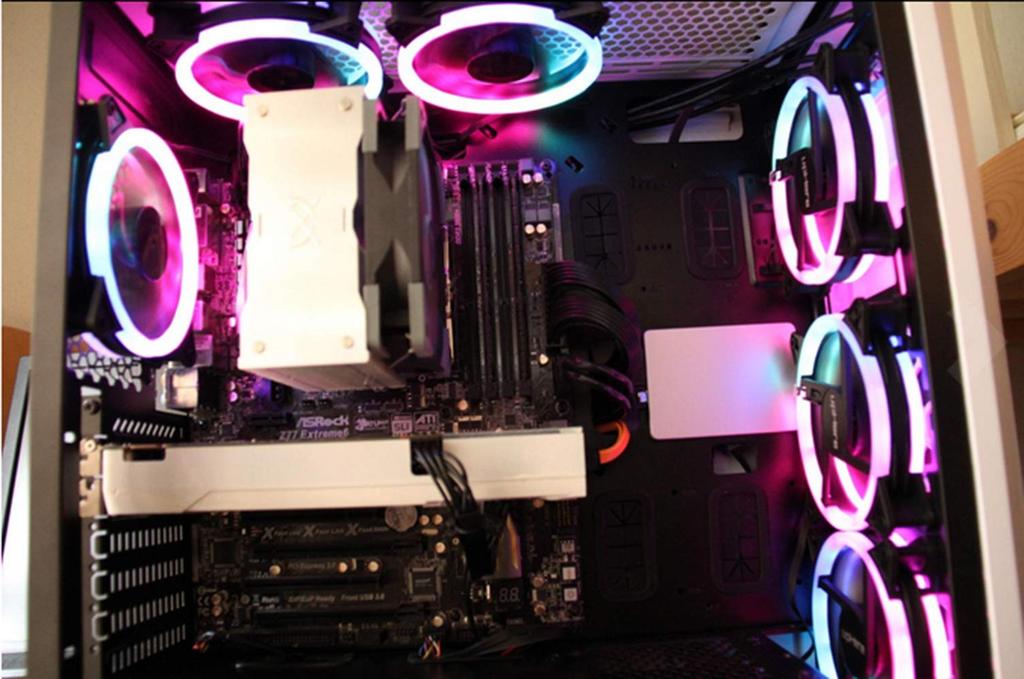 upHere 120mm RGB PC Case Fan with Black Center and LED Ring Surrounding Silent 25mm 6PIN SATA Power Black Frame with Controller and Remote Set of 3