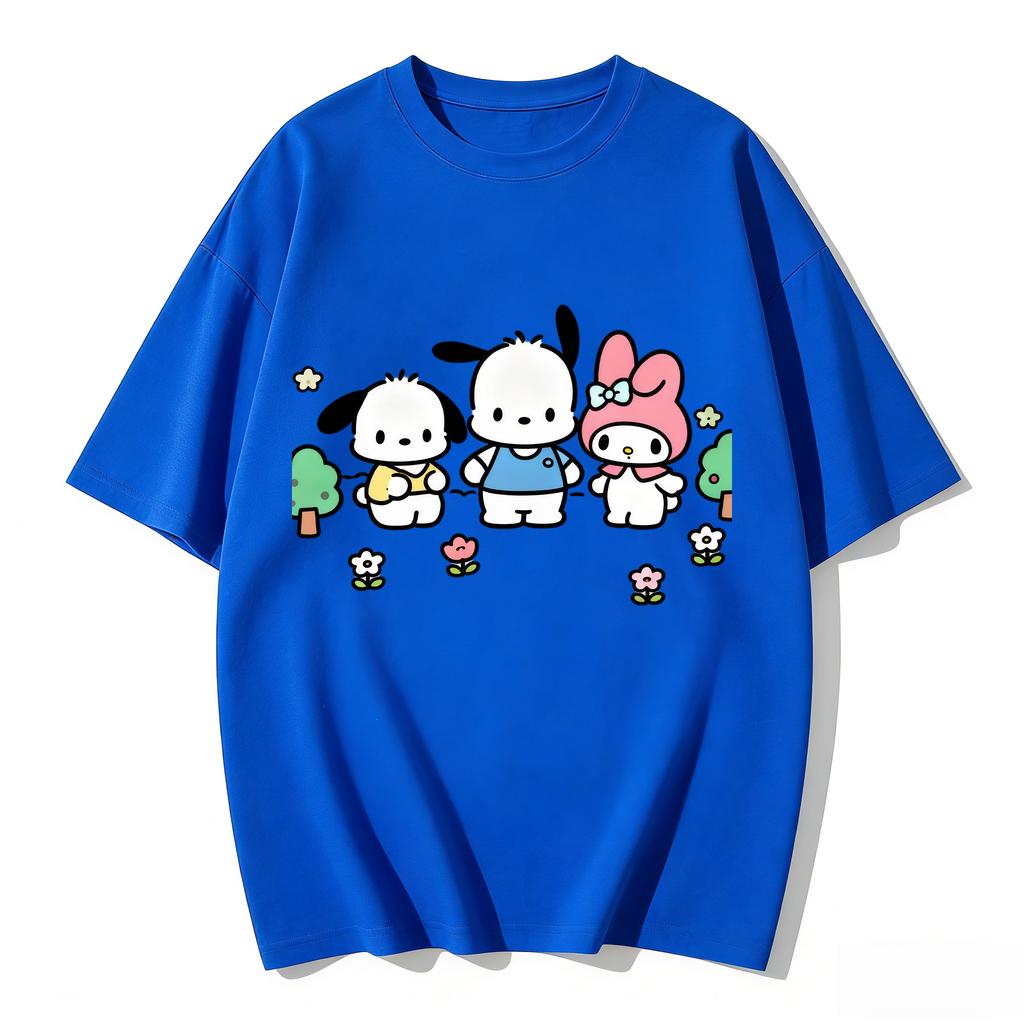 Summer Cute Pochacco My Melody Print Tshirt Casual Short Sleeve Tees for Mom and Daughter Sweet Family Matching Outfits Fashion