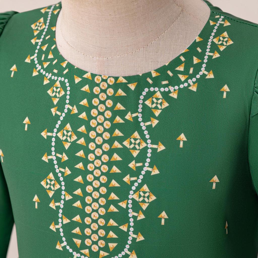 Dark Green Long Sleeve Princess Dress - Middle Eastern Muslim Holiday Attire