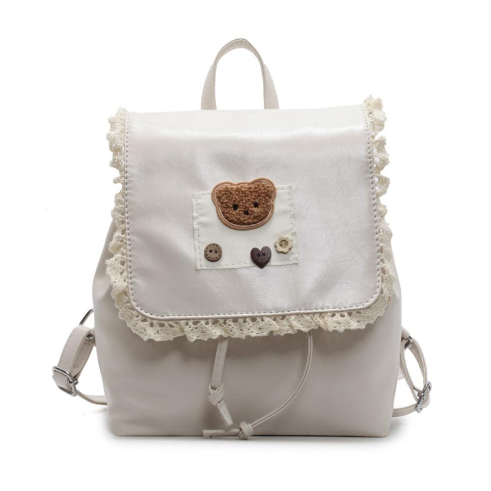 Ruffled Lace Drawstring Backpack Ballet Style Cute Bear Knapsack Sweet Fashion Backpack  Girls
