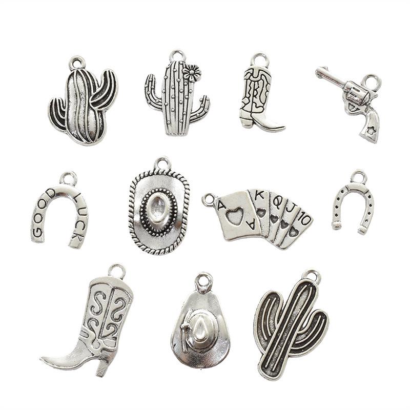 100g Western Cowboy Charm Set: Hat, Boots, Gun, Cactus & More DIY Alloy Jewelry Accessories