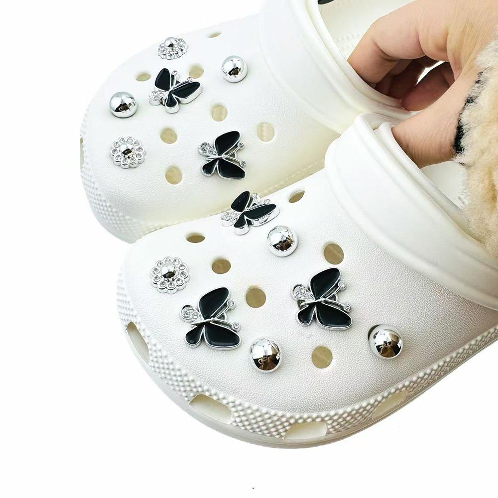13Pcs Shoe Charms Set Black Butterfly Diamond Flower Silver Bead Shoe Decorations Buckle for Sandals Clogs DIY Accessories Gifts