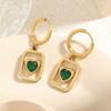 Gold Color Plated Stainless Steel Hoop Earrings for Women Vintage Green Stone Charms Trendy Waterproof Jewelry Gift