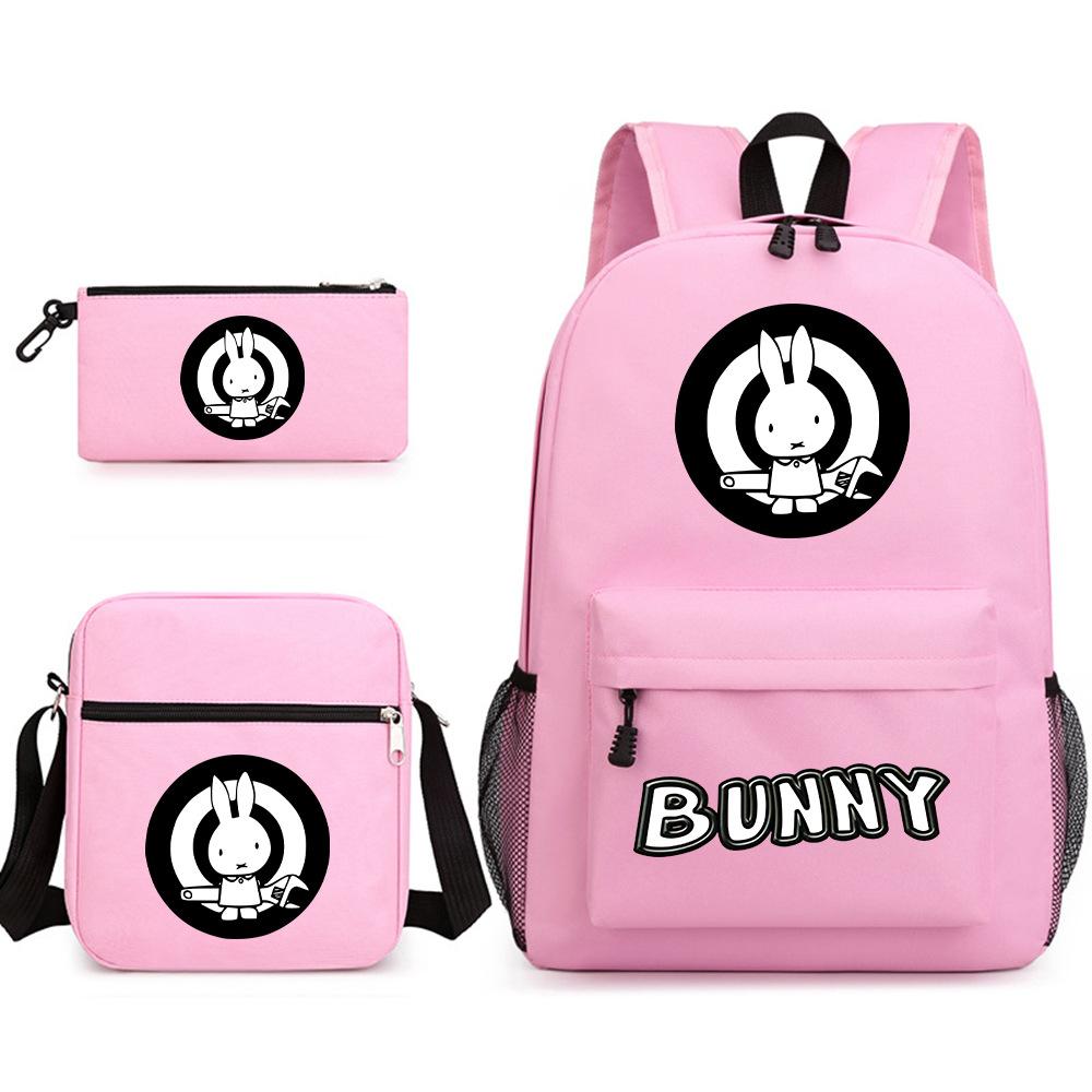 Popular Novelty Cool Bad Bunny Print 3pcs/Set Pupil School Bags Laptop Daypack Backpack Inclined Shoulder Bag Pencil Case