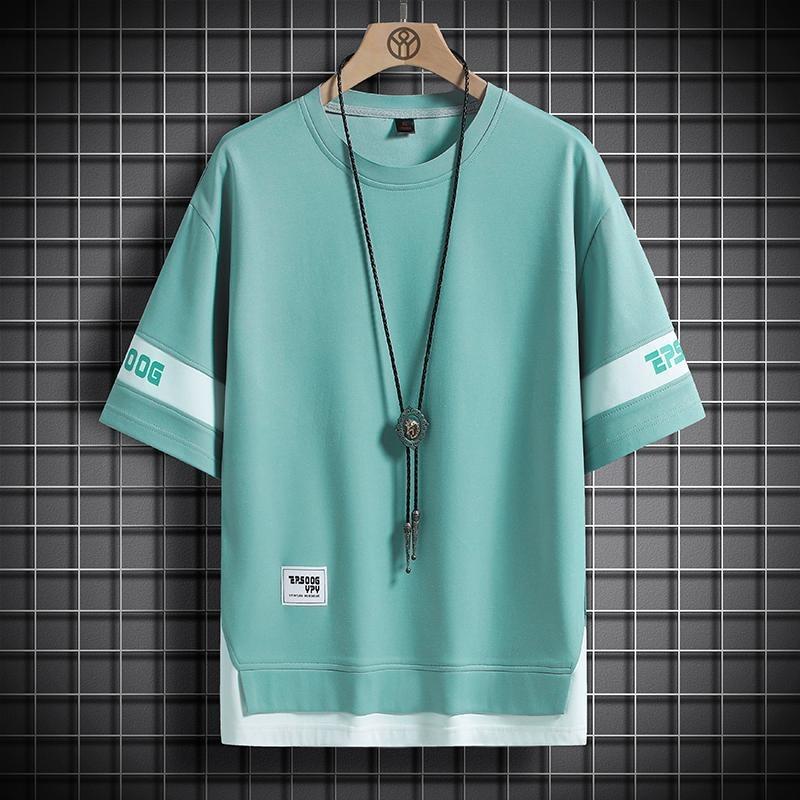 Men's Short-sleeved T-shirt Fake Two-and-a-half-sleeved Summer Loose-fitting Clothes