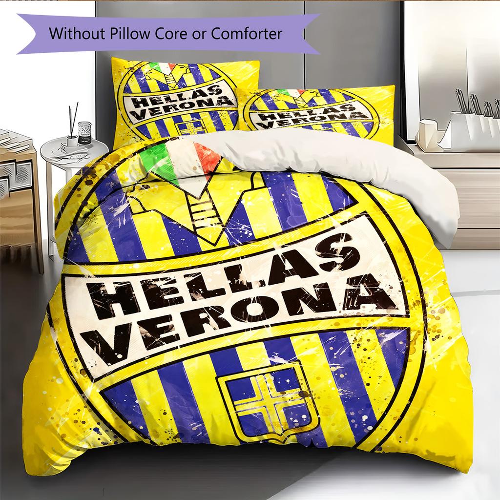 Hellas Verona FC Pattern Bedding Quilt Set Home Decoration Gift (1 * Duvet Cover + 2 * Pillowcase Without Core)