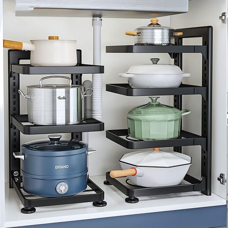 Multi-Layer Stainless Steel Pot Rack for Under-Sink Kitchen Storage