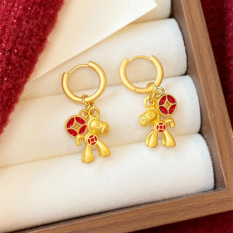 Gold Drip Oil Kupfer Pferd Sternzeichen Anhänger Ohr Manschette - Luxuriöses Neujahrs Accessoire