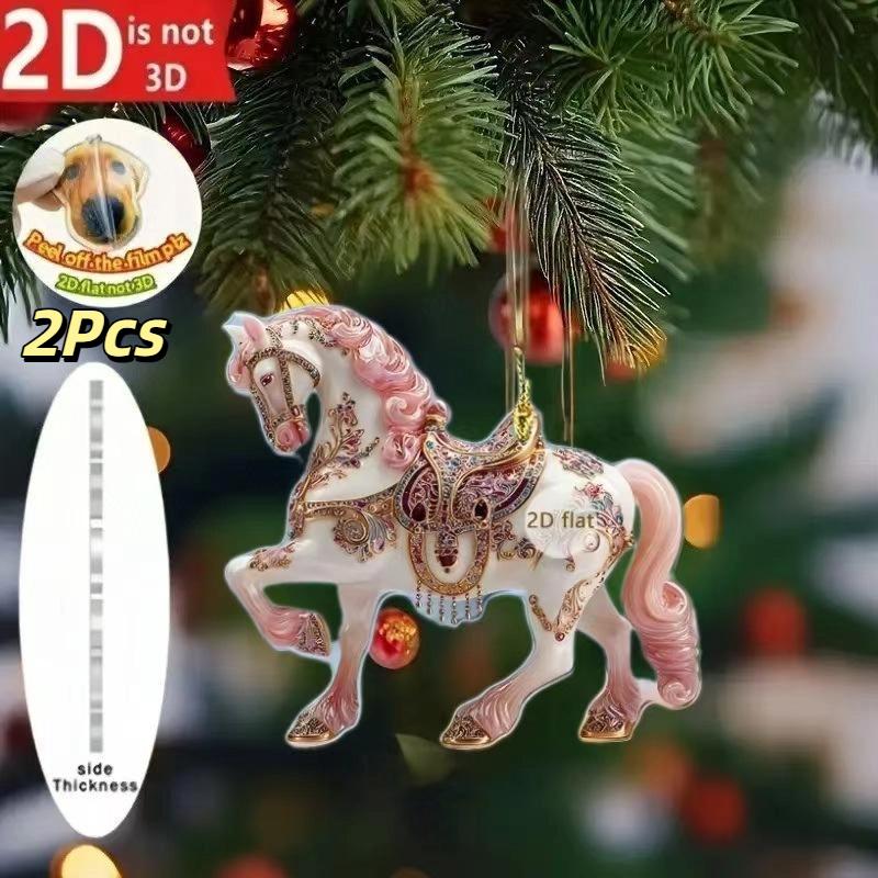2/3/8Pcs Christmas 2D Flat Acrylic Horse Keychain Pendant Home Decoration Gift Festive Aesthetic Car Hanging Ornament Keychain