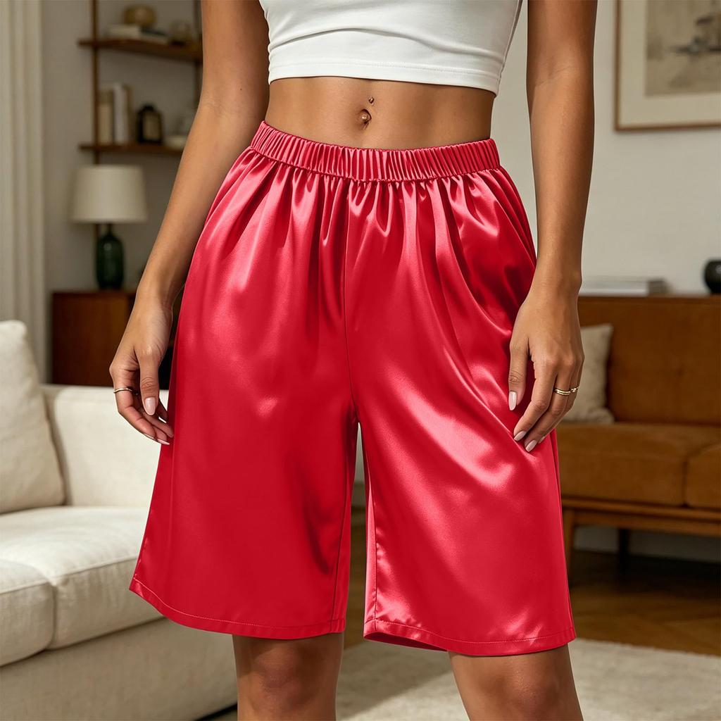 Damen Farbe Lässige Sommer Strandshorts mit Taschen Lockerer Schnitt