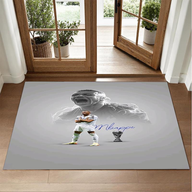 Kylian Mbappe Design Crystal Velvet Rug Soft Decorative Mat for Bedroom Entrance