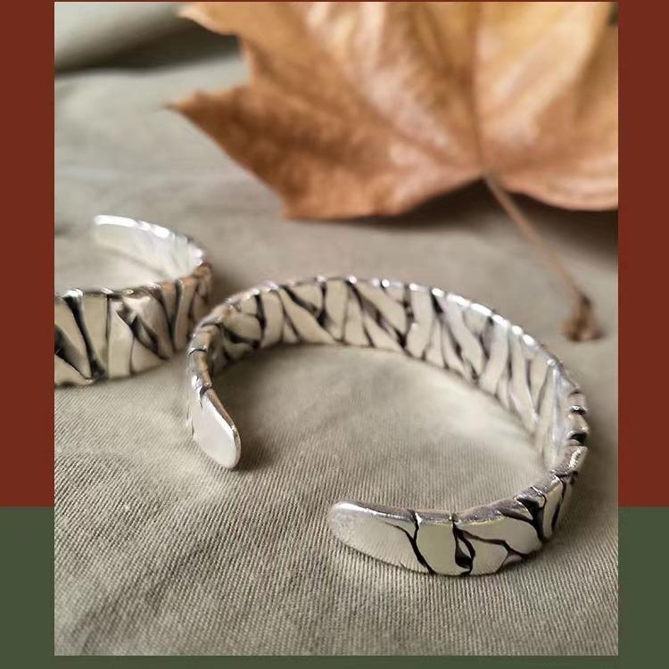 Hot Style Hand Woven Mens Bracelets Personalized Retro Niche Open Mouth Bracelets Mens Wide Bracelets