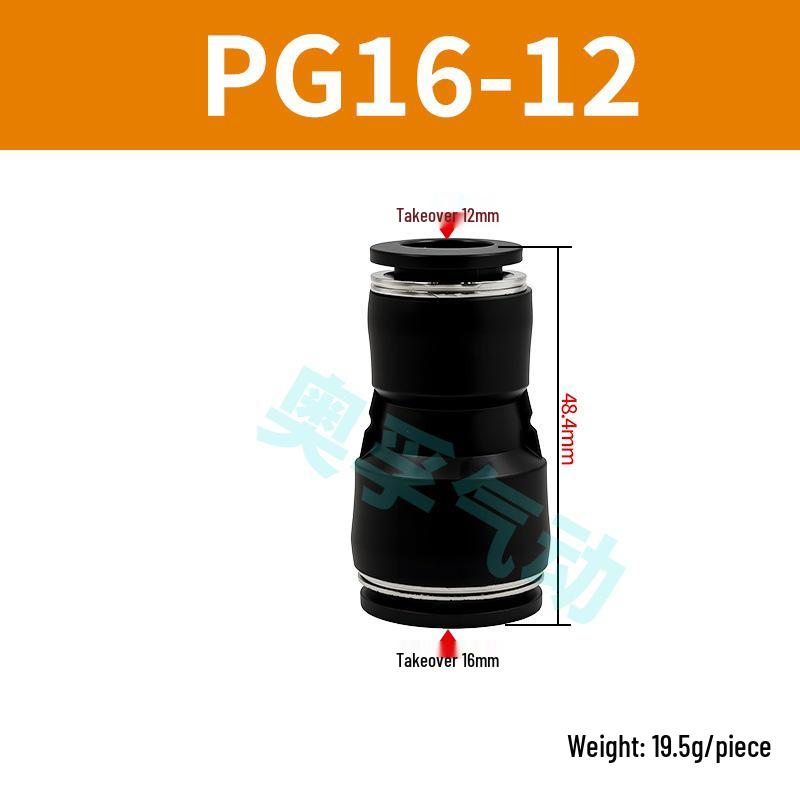 Black Pneumatic High-Pressure Air Hose Quick Connect Fitting, Variable Diameter (4 To 16mm), PU Straight Pneumatic Component