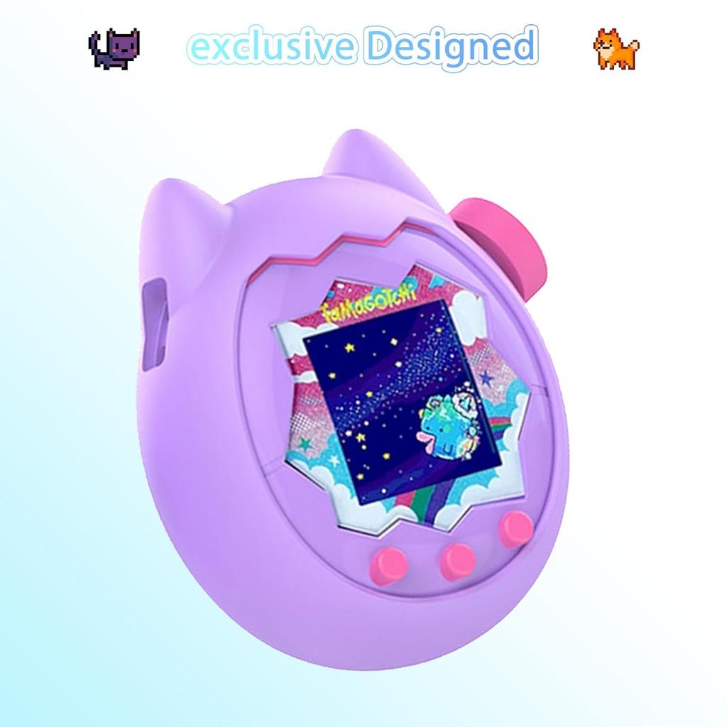 for Tamagotchi Paradise Soft Silicone Case and TPU Clear Screen Protector flim, 360-degree Full Protective with Flower Series Lanyard, Scratch Shock