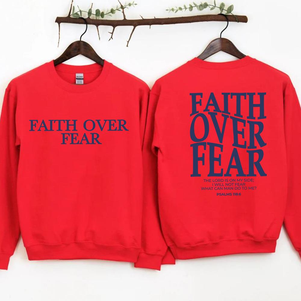 Faith Over Fear Sweatshirt Christian Hoodie Trendy Jumper Bible Verse Sweater Religious Crewneck Sweatshirts Jesus Faith Tops
