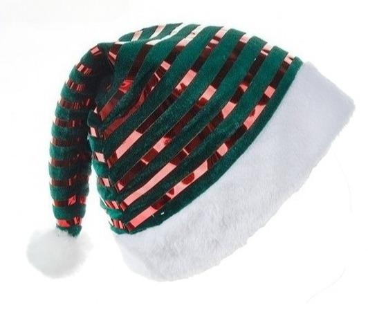 

Рождественские новогодние украшения Золотой бархатный плюшевый Рождественская шапка в полоску Рождественская шапка украшения для новогодней ночи 38x30cm зелёный