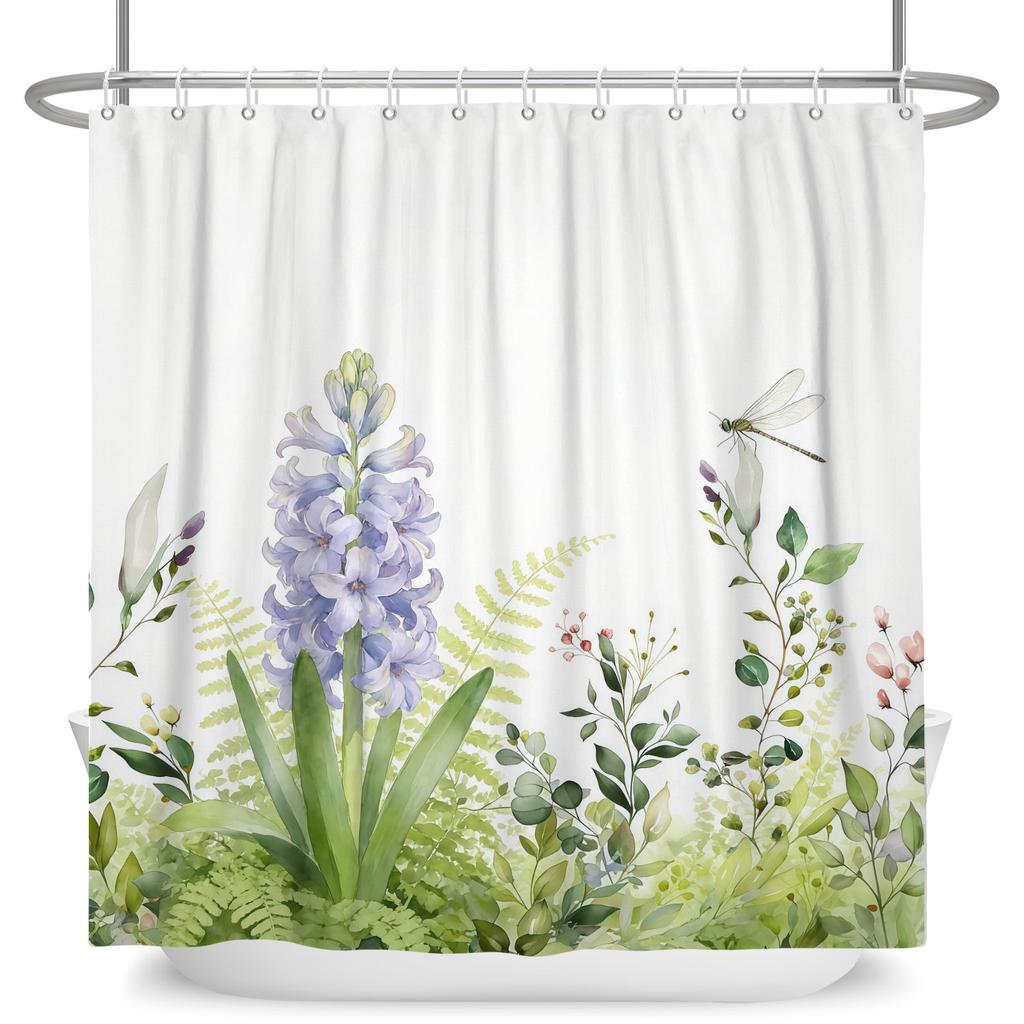 Watercolor Green Leaf Shower Curtain Floral Plant Botanical Print Waterproof Bath Curtain For Bathroom Decor Polyester With Hook