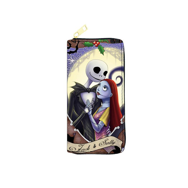 Nightmare Before Christmas PU Leather Long Wallet for Women Zip Clutch Purse Makeup Bag Jack Skellington Print 3pcs