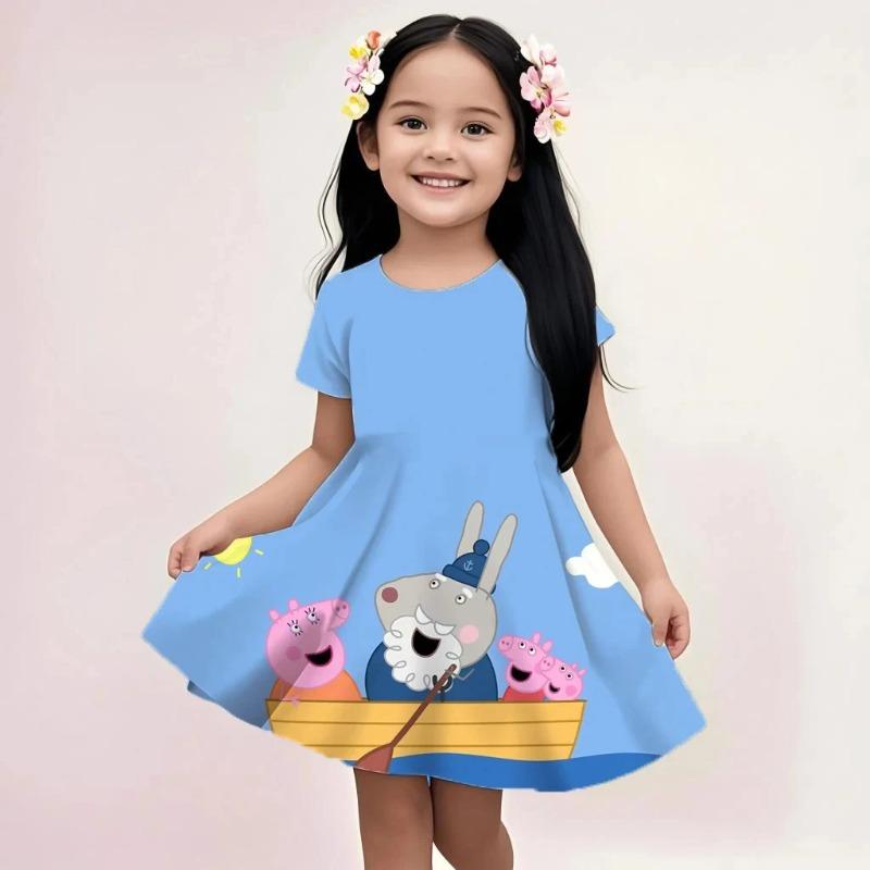 Summer Kids Casual Sundress Peppa Pig Cute Cartoon Print Fashion Beach Dress Soft Breathable Lightweight Girls Dress