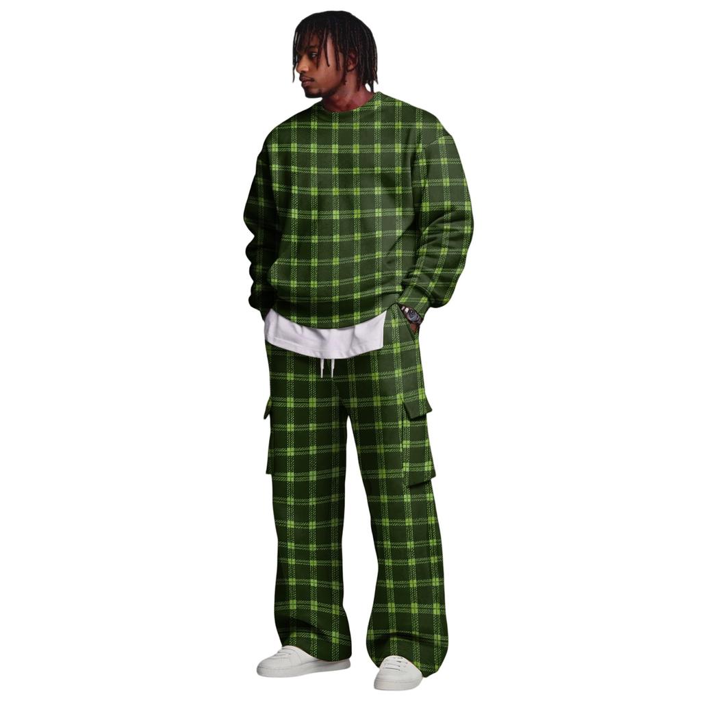 Men's Layer Sweatshirt and Cargo Pants Set with Elastic Waistband